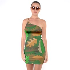 Leaves Foliage Pattern Oak Autumn One Shoulder Ring Trim Bodycon Dress by Maspions