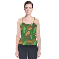 Leaves Foliage Pattern Oak Autumn Velvet Spaghetti Strap Top by Maspions