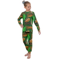 Leaves Foliage Pattern Oak Autumn Kids  Long Sleeve Set 