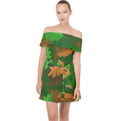 Leaves Foliage Pattern Oak Autumn Off Shoulder Chiffon Dress