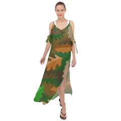 Leaves Foliage Pattern Oak Autumn Maxi Chiffon Cover Up Dress