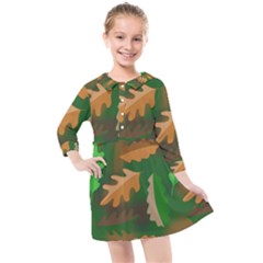 Leaves Foliage Pattern Oak Autumn Kids  Quarter Sleeve Shirt Dress