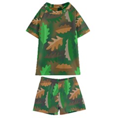 Leaves Foliage Pattern Oak Autumn Kids  Swim T-shirt And Shorts Set