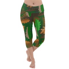 Leaves Foliage Pattern Oak Autumn Lightweight Velour Capri Yoga Leggings by Maspions