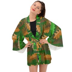 Leaves Foliage Pattern Oak Autumn Long Sleeve Kimono