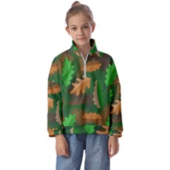 Leaves Foliage Pattern Oak Autumn Kids  Half Zip Hoodie