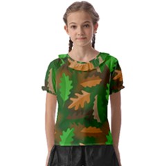 Leaves Foliage Pattern Oak Autumn Kids  Frill Chiffon Blouse by Maspions