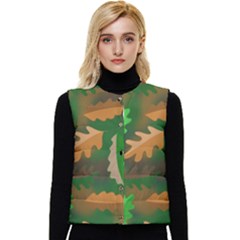 Leaves Foliage Pattern Oak Autumn Women s Button Up Puffer Vest