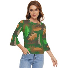 Leaves Foliage Pattern Oak Autumn Bell Sleeve Top