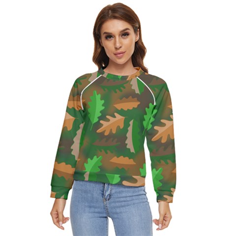 Leaves Foliage Pattern Oak Autumn Women s Long Sleeve Raglan T-shirt by Maspions