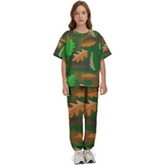 Leaves Foliage Pattern Oak Autumn Kids  T-shirt And Pants Sports Set