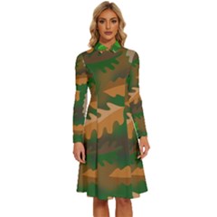 Leaves Foliage Pattern Oak Autumn Long Sleeve Shirt Collar A-line Dress by Maspions