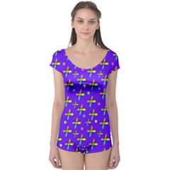 Abstract Background Cross Hashtag Boyleg Leotard 