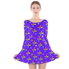 Abstract Background Cross Hashtag Long Sleeve Velvet Skater Dress