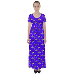 Abstract Background Cross Hashtag High Waist Short Sleeve Maxi Dress by Maspions