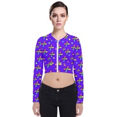 Abstract Background Cross Hashtag Long Sleeve Zip Up Bomber Jacket