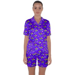 Abstract Background Cross Hashtag Satin Short Sleeve Pajamas Set by Maspions