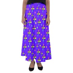 Abstract Background Cross Hashtag Flared Maxi Skirt