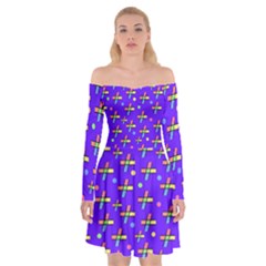 Abstract Background Cross Hashtag Off Shoulder Skater Dress by Maspions