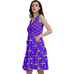 Abstract Background Cross Hashtag Sleeveless V-neck Skater Dress With Pockets