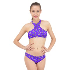 Abstract Background Cross Hashtag High Neck Bikini Set