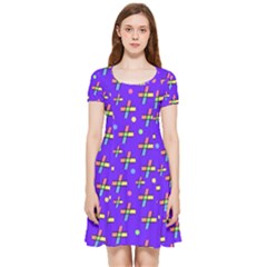 Abstract Background Cross Hashtag Inside Out Cap Sleeve Dress