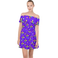 Abstract Background Cross Hashtag Off Shoulder Chiffon Dress