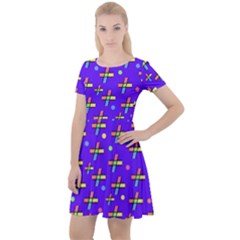 Abstract Background Cross Hashtag Cap Sleeve Velour Dress 