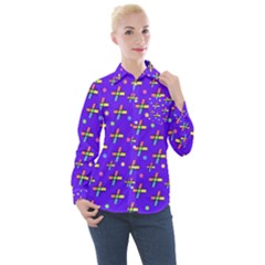 Abstract Background Cross Hashtag Women s Long Sleeve Pocket Shirt