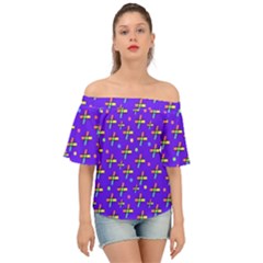 Abstract Background Cross Hashtag Off Shoulder Short Sleeve Top