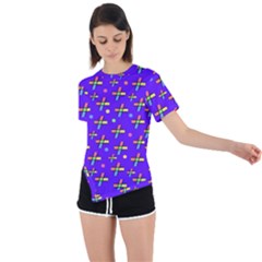 Abstract Background Cross Hashtag Asymmetrical Short Sleeve Sports T-shirt