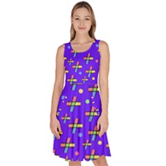 Abstract Background Cross Hashtag Knee Length Skater Dress With Pockets