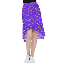 Abstract Background Cross Hashtag Frill Hi Low Chiffon Skirt