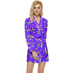 Abstract Background Cross Hashtag Long Sleeve Satin Robe