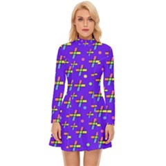 Abstract Background Cross Hashtag Long Sleeve Velour Longline Dress