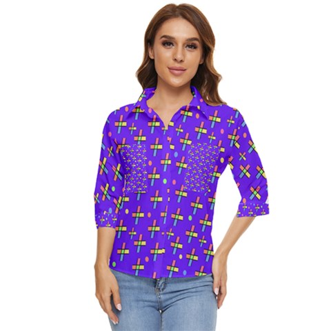 Abstract Background Cross Hashtag Women s Quarter Sleeve Pocket Shirt by Maspions