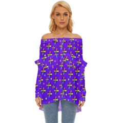 Abstract Background Cross Hashtag Off Shoulder Chiffon Pocket Shirt