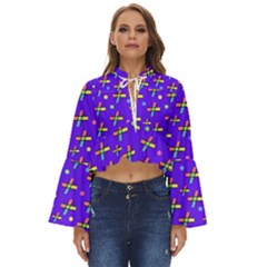 Abstract Background Cross Hashtag Boho Long Bell Sleeve Top