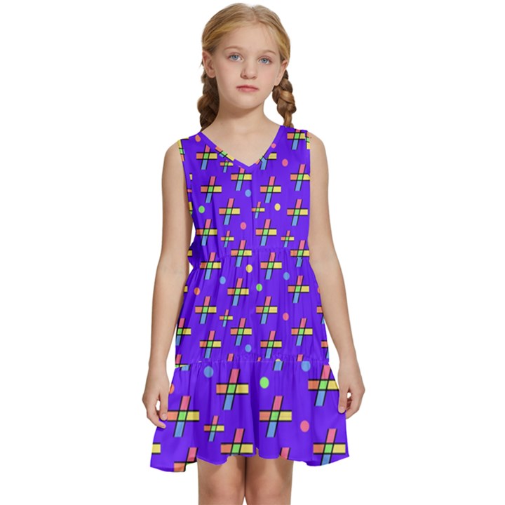 Abstract Background Cross Hashtag Kids  Sleeveless Tiered Mini Dress