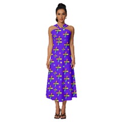 Abstract Background Cross Hashtag Sleeveless Cross Front Cocktail Midi Chiffon Dress