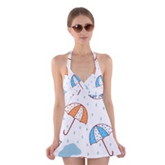 Rain Umbrella Pattern Water Halter Dress Swimsuit 