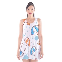 Rain Umbrella Pattern Water Scoop Neck Skater Dress