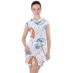 Rain Umbrella Pattern Water Drawstring Hooded Dress