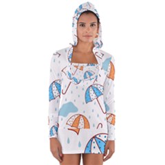 Rain Umbrella Pattern Water Long Sleeve Hooded T-shirt