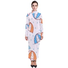 Rain Umbrella Pattern Water Turtleneck Maxi Dress