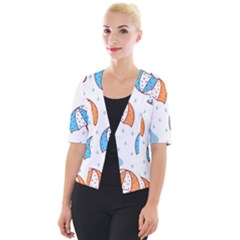 Rain Umbrella Pattern Water Cropped Button Cardigan