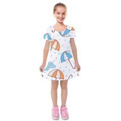 Rain Umbrella Pattern Water Kids  Short Sleeve Velvet Dress