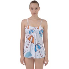 Rain Umbrella Pattern Water Babydoll Tankini Set