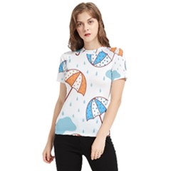 Rain Umbrella Pattern Water Women s Short Sleeve Rash Guard