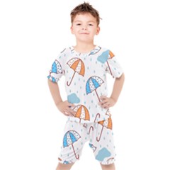 Rain Umbrella Pattern Water Kids  T-shirt And Shorts Set